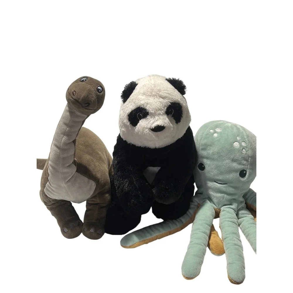 3 IKEA Plush Lot KRAMIG Panda JATTELIK Dinosaur BLAVINGAD Octopus (No Light)